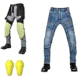 HOMDECR Herren Motorradhose, Aramid-Gewebe Stretch Jeans Hosen Herren/Damen, Motorrad Jeans Herren Mit Protektoren (3XL,Blau)
