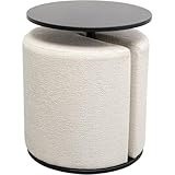 Kare Design Beistelltisch mit Hocker, Better Together (2-teilig), Creme/Schwarz, 46cm Durchmesser, Ablage Wohnzimmertisch, inklusive Hocker, Stahlgestell, Rund