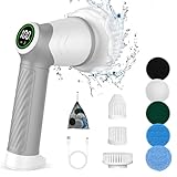 Elektrische Reinigungsbürste, Spin Scrubber für Bad, Schnurlose Reinigungsbürste mit 7 Reinigungsköpfen, 2 einstellbare Geschwindigkeiten, Druckerkennung, Led Anzeige Cleaningbrush für Tiefenreinigung
