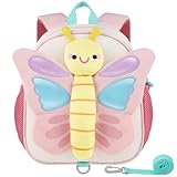GAGAKU Kindergarten Rucksack für Mädchen Kleinkind Kinderrucksack für 2-5 Jahre Kinder kindergartenrucksack mit Brustgurt Anti-Verlorenheit Mini Tagesrucksack Reisetasche - Rosa Schmetterling