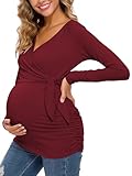 Ecavus Damen Stillshirt Langarm Umstandsshirt V-Neck Stilltop Umstandsmode Schwangere Nursing Tops