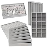 BEYGIH 10 Stück Schmucktablett Stapelbar,Schmuck Organizer Schublade,Grey Schmucktablett Samt,Präsentieren Schmuckeinsatz für Schubladen groß,Organizer Schmuck für Halsketten Armbänder Ringe Ohrring