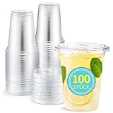 Eupako 100 Stück 12 oz/360ml Plastikbecher mit Deckel - Einweg-klare Trinkbecher für Getränke Parfait &Smoothies kühlschrankgeeignet &stapelbar Einwegbecher