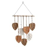 EXQUILEG Makramee Wandbehang Handgemacht Wohnungs Dekorationen Boho Makramee Wandteppich Gewebte Wandbehang Blatt Feder Wanddeko (Khaki)