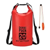 YELARXI Wasserdichter Trockentasche, passend für Damen und Herren, wasserdichte Taschen, leicht, trockene Aufbewahrung, schwimmender Rucksack mit Pfeife für Reisen, rot, (20L) UK, Modern