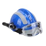 Eujgoov Rettungshelm Blau, Notfall-Feuerwehr-Schutzhelm mit Stirnlampe und Reflektorstreifen für Bauarbeiter