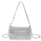 FeiOne Clutch Silber Glitzer Tasche, Damen Handtasche Silber, Brauttasche, Abendtasche, Umhängetasche