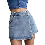 Ledershorts Damen,Jeans Hosenrock Damen Sommer High Waist Y2K Hosenrock - Asymmetrische Culotte-Shorts Moden Casual Jeans Rock mit Kurz Hose A-Linien Knopf Culottes Hosen Elegant Sweatshorts