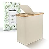 Wäschekorb mit Deckel 2 Fächer 100 Liter Bambus-Stoff Beige Groß - Wäschesammler Wäschebox Wäschekorb mit Henkel Wäschetrenner Wäsche Korb Wäschetruhe Wäschebehälter Laundry Basket | Celeko Hell 100L