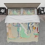 LANDERSION Weiches Mikrofaser Bettbezug Set Das Junge Paar Klassisches Kunstwerk Druck Bettwäsche Set 3 teilig mit 2 Kissenbezügen für alle Jahreszeiten 200x220cm