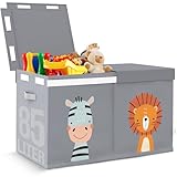 Tutifu® Faltbare Spielzeugkiste mit Deckel und 85 Liter Inhalt. Aufbewahrungsbox Kinderzimmer, Spielkisten Aufbewahrung Kinder, Spielzeugbox mit Doppeldeckel und Oxford-Polyester. Verstärkte Deckel