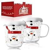 LIBWYS Süße Tassen Schneemann Weihnachtstasse Becher 2er Set 300ml, Weihnachten Geschenke Teegläser Kaffeeglas Doppelwandige Thermoglas für Espresso Latte Macchiato