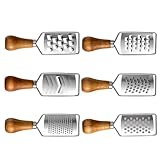 CIYODO 6 Stück Teiliges Edelstahl Mini-käsereibe mit Natürlichem Holzgriff Vielseitiger Gemüseschneider und Ingwerreibe Kompakt Tragbar Scharfe Klingen für Käse Zitrone Kartoffel