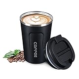 Flintronic Kaffeebecher to go, 380ML Thermobecher Doppelwand Isoliert, Kaffeetasse mit Auslaufsicherem Deckel, Kaffeetasse Thermobecher Isolierbecher,Kaffeebecher Edelstahl Travel Mug für Kaffee e Tee