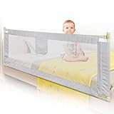Willonin 1. Tragbares Bettgitter für Kinder, faltbar, 18 Monate bis 5 Jahre, Sicherheitsgitter für Kinder, Oxford-Stoff, verstellbar, 70 – 100 cm (Grau, 180 cm)