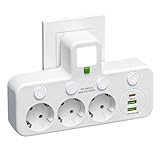 6 in 1 Steckdosenleiste mit USB,Steckdose mit Schalter, Tragbar Steckdosenverteiler Fach, Steckdosenleiste Ohne Kabel, für Büro, Hause, Reisen