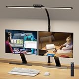 VUENICEE Schreibtischlampe LED mit Fernbedienung, 5 Farb 5 Helligkeitsstufen, 20W Berührungssteuerung Büro Tischlampe, Verstellbare Schwanenhals Klemmleuchte, Einstellbare Dimmen & Farbtemperaturen
