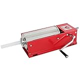 Beeketal 'MTH05' Profi Gastro Wurstfüllmaschine (5 Liter/horizontal) SGS-geprüft, Wurstfüller mit 2 Gang Vollmetall-Getriebe und Handkurbel, Gehäuse aus Stahl (rot lackiert), inkl. 4 Fülltüllen