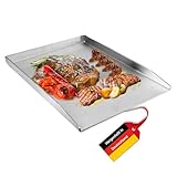 Fire World Edelstahl Plancha Grillplatte Grill Platte aus dickem 4 mm & rostfreiem Edelstahl 40 x 30 cm BBQ Gasgrill & Kohlegrill geeignet
