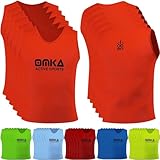 OMKA 6 Stück (6er-Set) Fußball Leibchen Lätzchen Trainingsleibchen Markierungshemd Fußballleibchen für Kinder Jugend und Erwachsene | Orange - S