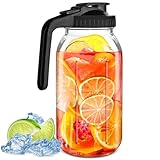 Hioph Einmachglas-Krug mit Deckel, 1,8 l, breite Öffnung, Wasserkrug für Kühlschrank, auslaufsicherer Glaskrug für kaltgebrühten Kaffee, Eistee, Sonnentee, Saft, Milch und Limonade (1800 ml) – Schwarz