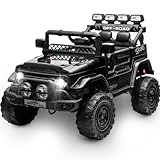 HAUSPROFI Kinder Elektroauto 12V, Elektroauto für Kinder mit 2,4G Fernbedienung, LED, Bluetooth, Musik, 3-5 km/h, Kinderauto Elektrisch, Elektro Kinderauto für ab 3 Jahren, Schwarz
