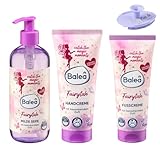 Balea 3er-Set – Flüssigseife Milde Seife Fairytale (300 ml) + Handcreme Fairytale (100 ml) + Fußcreme Fairytale (100 ml) + Bonus Silikonschwamm