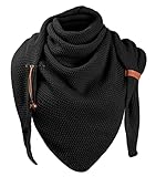 Vancavoo Dreieckstuch Damen XXL Schal Dreiecksschal Herren Warm Strickschal mit Wolle Elegant Winterschal Herbstschal Deckenschal mit Verschluss Halstuch 190 * 85cm,Schwarz