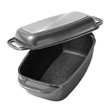 STONELINE Aluguss Bräter mit Deckel 40x22 cm, 5,8 L Bräter Induktion Backofengeeignet Für alle Herdarten, Deckel als Auflaufform verwendbar, Bräter Antihaft Beschichtet mit echten Steinpartikeln, Grau