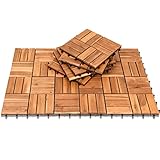 Sonnewelt 5m² Holzfliesen Balkon Bodenbelag aus Akazienholz 30x30cm, 55 Stück Holzfliesen Mosaik Balkonfliesen Terrassenfliesen für Garten Terrasse Balkon