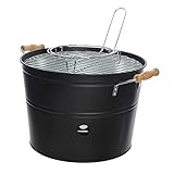 Kaemingk 73815 BBQ Eimer, Eisen, schwarz matt, Ø 33 x 24 cm, Holzkohlegrill, Campinggrill, Balkongrill, Außengrill, Minigrill, Kunstleder, mehrfarbig