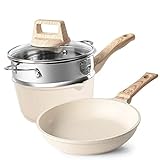 Cookware Wok Set Antihaft Pfanne Stein Küche Reistopf Doppelkessel Kessel mit Glasdeckel Bratpfanne Bratpfanne (Argento