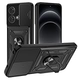 Hülle für Motorola Moto Edge 40 Neo Kameraschieber Schutz, Hybrid Handyhülle mit Kameraschutz Kickstand Ständer Metall Ring Handy Hüllen, Militärqualität Standard Stoßfeste Schutzhülle - Schwarz