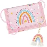 Hestya Kinder Brustbeutel - Dreifach Gefaltete Geldbörse mit Schlüsselanhänger, Portemonnaie zum Umhängen Geschenk für Jungen & Mädchen (Regenbogen)