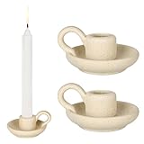 Grünara 2er Set Kerzenständer, Kerzenständer Stabkerzen aus Keramik, Kerzenhalter- Ideal für Schlafzimmer, Wohnzimmer Deko & Tischdeko, Kerzenleuchter - Beige