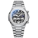 Tiong Herren Chronograph - Quadratisches Achteckiges Design, Leuchtende Wasserdichte Business Uhr, Multifunktions Edelstahl Quarzuhr