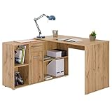 CARO-Möbel Eckschreibtisch Diego Bürotisch Arbeitstisch mit Regal, 1 Schublade, 4 Fächer in Wotan Eiche, Winkelschreibtisch