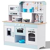 VEVOR Kinderküchen 24-teilig, Spielküche mit Lichtern, Geräuschen, Kleinkinderküche mit Eismaschine, Ofen, Spüle, Mikrowelle, Kühlschrank, Utensilien- & Obstzubehör für Kleinkinder ab 3 Jahren, weiß