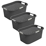 Rotho Country 3er-Set Wäschekorb 40l, Kunststoff (PP) BPA-frei, anthrazit, 40l (58.0 x 38.9 x 25.1 cm) (Anthrazit)