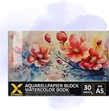 Premium Aquarellblock 300g/m² - Perfekte Vielseitigkeit für lebendige Kunstwerke I 30 Seiten I Archivierbare Qualität I Ideal für Aquarell, Gouache, Tempera & Acryl (A5 Cold Press Aquarell Papier)