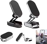 Alloy Folding Magnetic Car Phone Holder,Strong Magnet 360° Rotation Foldable Desk Phone Cradle,Multi-Functional Universal Car Dashboard Bracket for All Smartphones. (Schwarz+Silber)