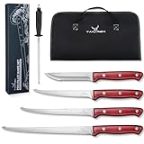 TAN REN Filetiermesser Fisch Set Scharf, Full Tang Fisch Filetiermesser Profi Set, Filetiermesser Fleisch Set mit Ein Wetzstab, Fischmesser Angeln Set für Männer