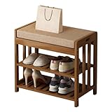 Bambus-Schuhbank mit gepolstertem Sitz, modernes Schuhregal aus Holz für Eingangsbereich, Flur, Badezimmer, Wohnzimmer, rustikales Braun (50/58/70/80/90 cm)