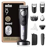 Braun Barttrimmer Series 9, Elektrischer Bartschneider Herren mit 11 Barber-Tools, Lebenslang Ultrascharfe Klinge, 180 Min Akku, Kabelloser Bartrasierer, 52 Längen, Wasserdicht, BT9545, Chrom