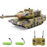 Hitish RC Panzer mit Schießfunktion für Kinder Erwachsene, 2,4G Ferngesteuerter Armee Tank Spielzeug mit Auto-Demo Sound Licht Rauch, 13-Kanal Militärfahrzeugmodell Geschenk für Jungen, Beige