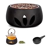 Riisoyu Stövchen für Teekanne, Porzellan Teewärmer mit Teelichthalter und Herdmatte Hohl Geschnitztes Design Kaffeewärmer Teestövchen Stövchen Keramik mit Korkmatte zum Erhitzen von Tee Milch Kaffee