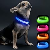 Visinite Leuchthalsband Hund,Wasserdicht,Verstellbare,USB Aufladbar LED Hunde Halsbänder, Leuchtet im Dunkeln, Leuchtendes Hundehalsband hält Ihren Kleinen Hund Sichtbar und Sicher,Blau,S