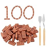 IKOPFLN 100pcs Mini Ziegelsteine,1:16 mini puppenhaus backstein mit 2 Mini-Spateln,Rote,wichtel baustelle set,Modellziegel Brick für DIY Puppenhaus Fairy Garten Dekoration
