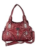 kennydoo Damen Handtasche | Schultertasche | abnehmbarer Trageriemen | lange Henkel | Umhängetasche AK1821 (bordeaux)