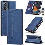 Jasonyu Handyhülle für Motorola Edge 50 Fusion Hülle Leder Flip Klappbare Stoßfeste Magnetische PU Leder Standfunktion Kartenfächern Schutzhülle Klapphülle für Moto Edge 50 Fusion,Blau